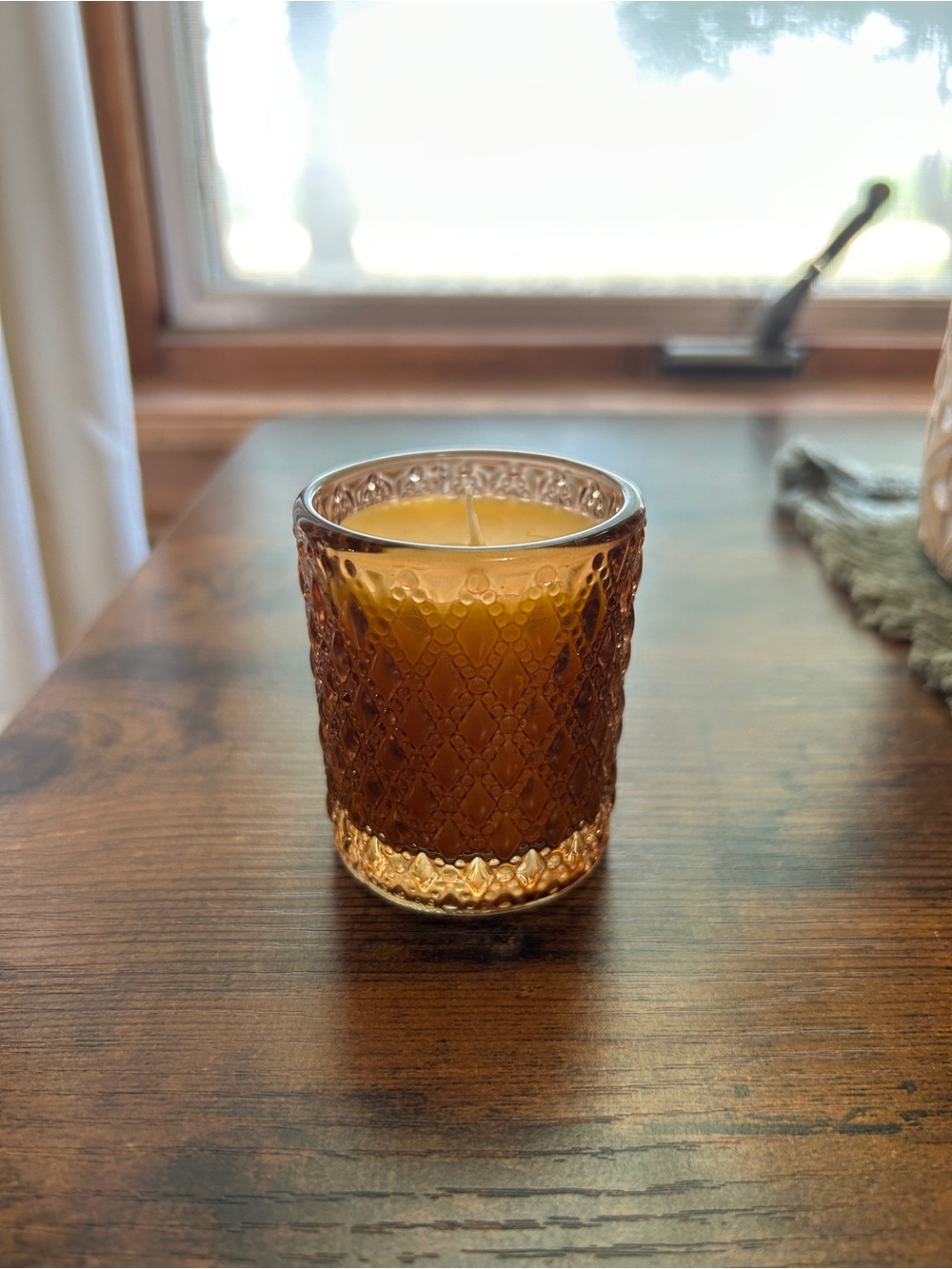 Vanilla Scented Pure Beeswax Candles 3 oz Jar-Dark Amber Textured Jar